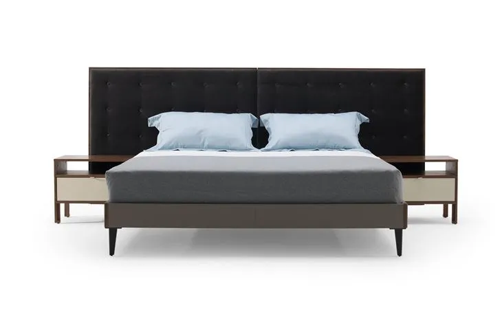 Upholstered Hotel Bedroom Bed Base And Headboard Head With Bedside Table Wood Veneer Nightstand